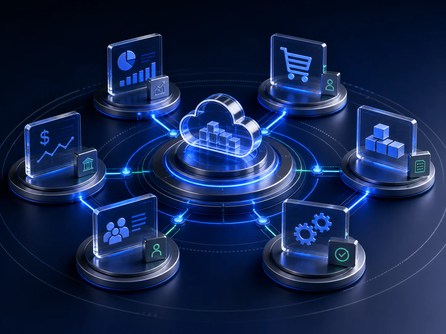 Unified enterprise modules connecting finance, sales, inventory and operations