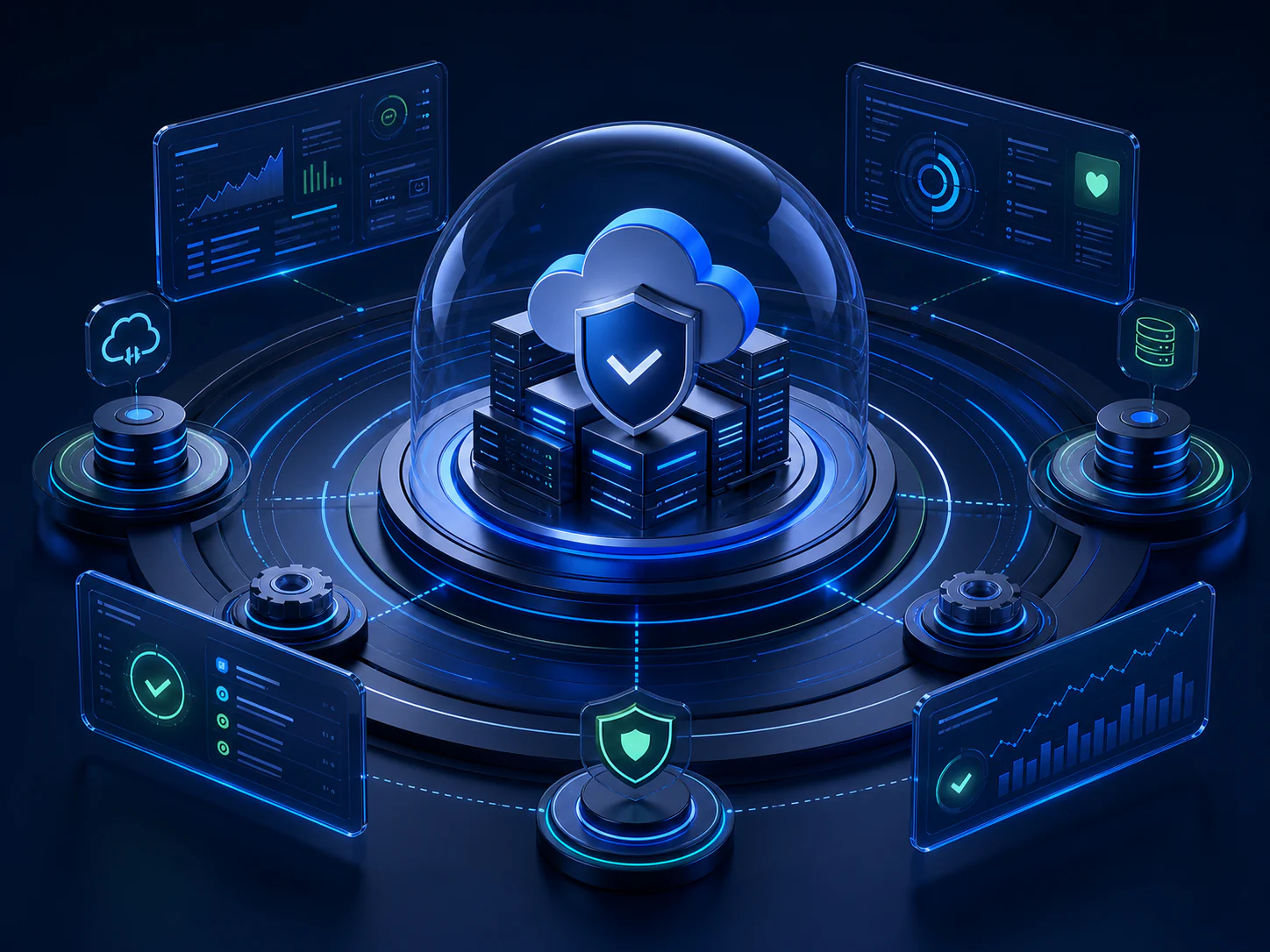 Protected enterprise platform surrounded by monitoring and support systems